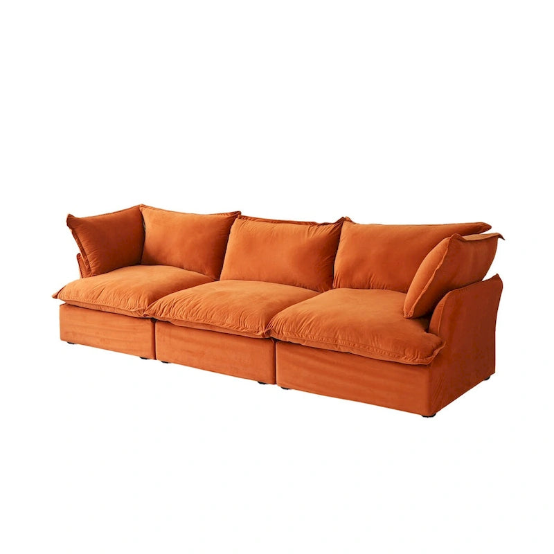 3-Sitzer Samtsofa Cloud Sectional, Daunenfeder breite tiefe Sitzfläche modulares Sofa