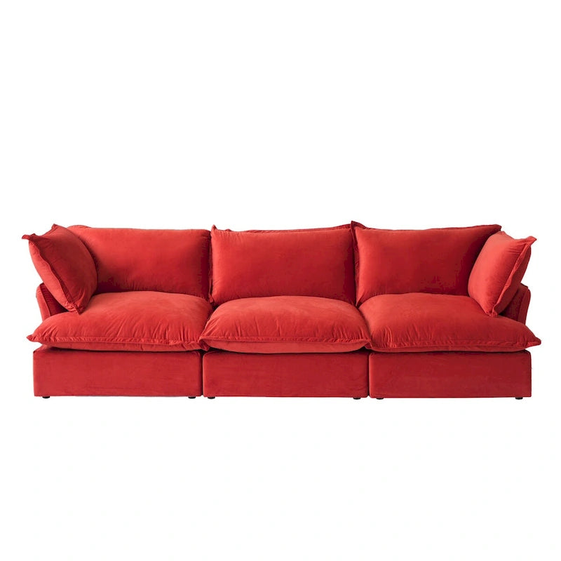 3-Sitzer Samtsofa Cloud Sectional, Daunenfeder breite tiefe Sitzfläche modulares Sofa