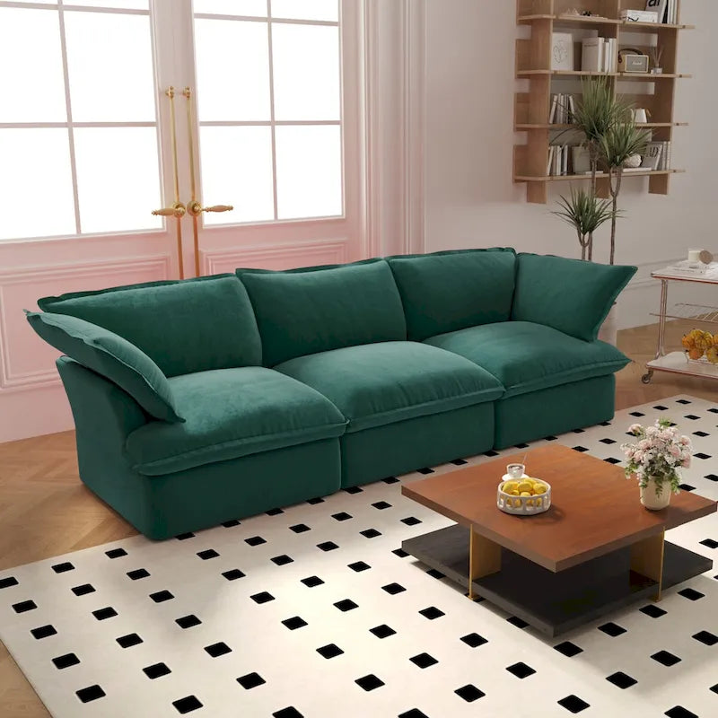 3-Sitzer Samtsofa Cloud Sectional, Daunenfeder breite tiefe Sitzfläche modulares Sofa