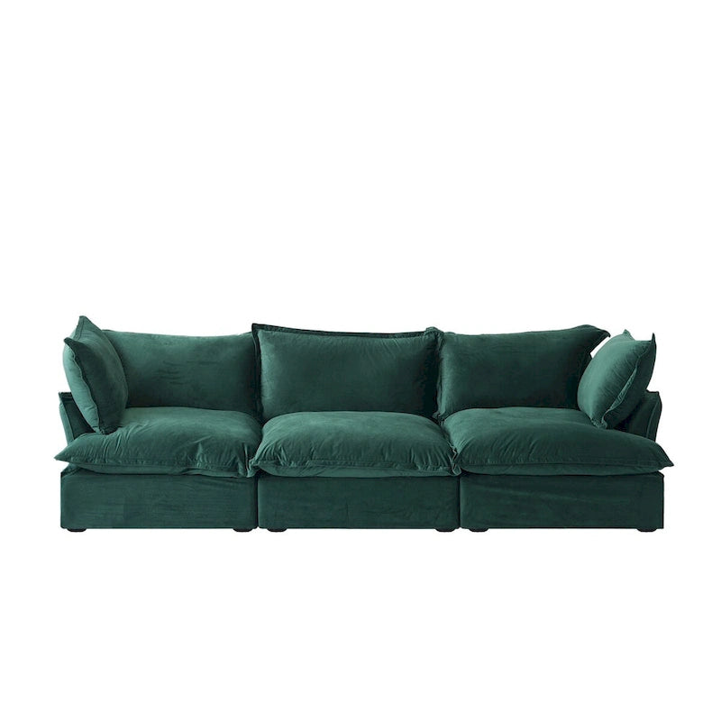 3-Sitzer Samtsofa Cloud Sectional, Daunenfeder breite tiefe Sitzfläche modulares Sofa