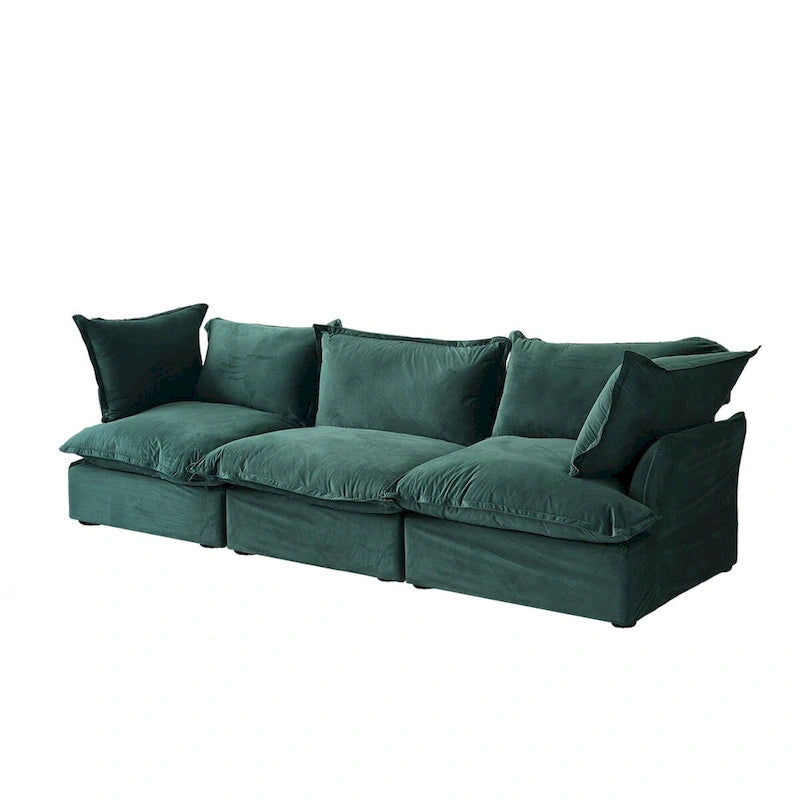 3-Sitzer Samtsofa Cloud Sectional, Daunenfeder breite tiefe Sitzfläche modulares Sofa
