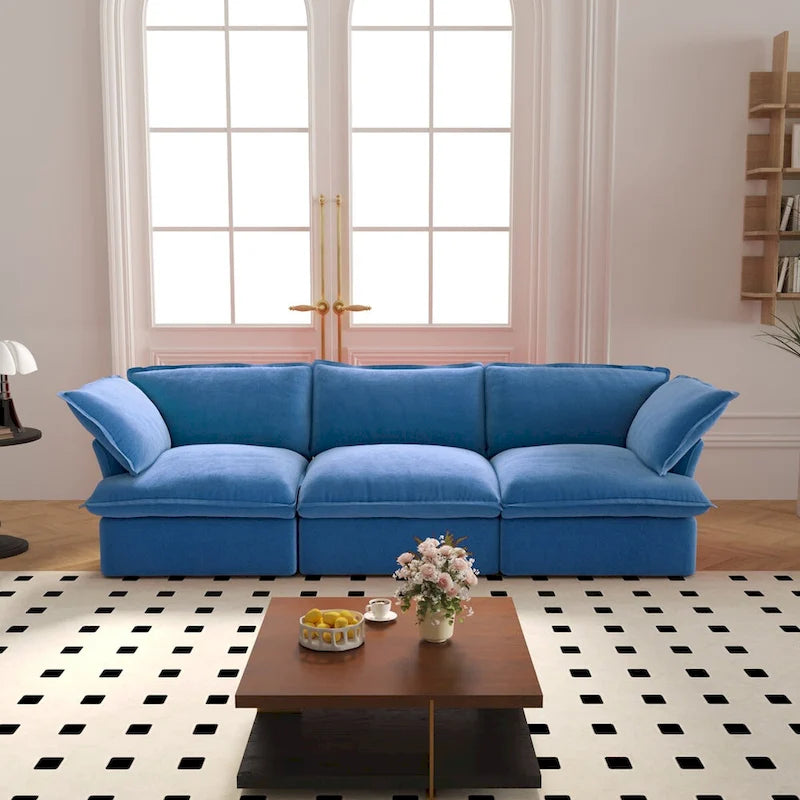 3-Sitzer Samtsofa Cloud Sectional, Daunenfeder breite tiefe Sitzfläche modulares Sofa