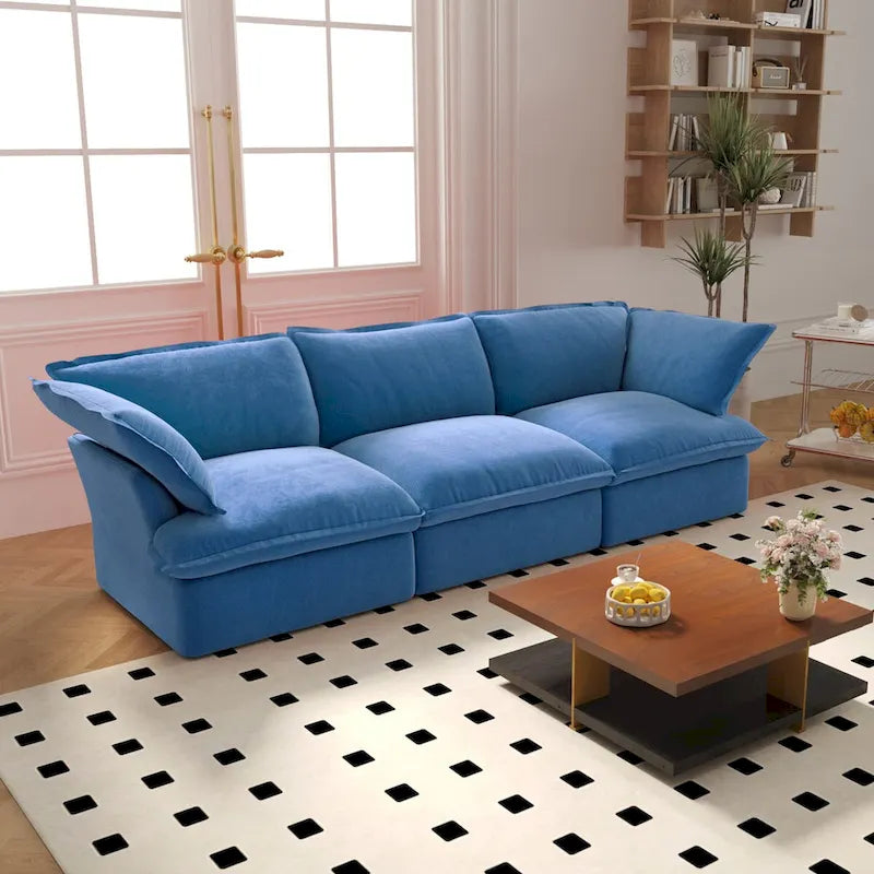 3-Sitzer Samtsofa Cloud Sectional, Daunenfeder breite tiefe Sitzfläche modulares Sofa