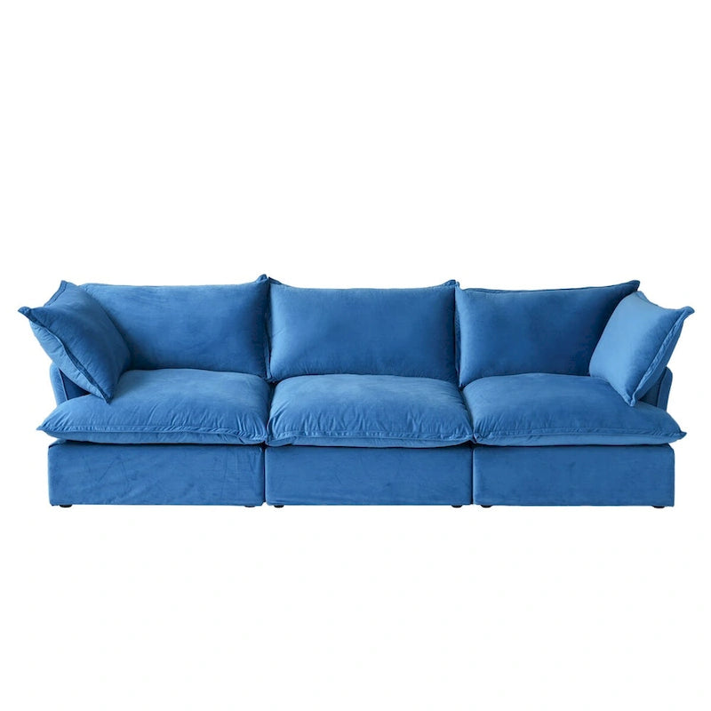 3-Sitzer Samtsofa Cloud Sectional, Daunenfeder breite tiefe Sitzfläche modulares Sofa