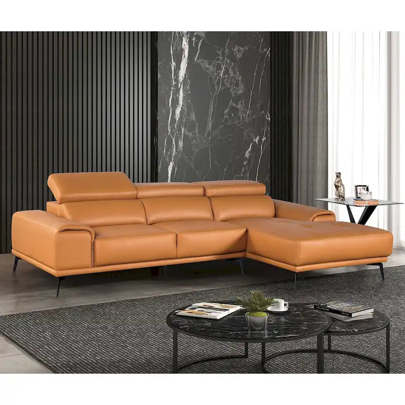 Furniture of America Jacques Modernes, niedriges L-förmiges Ledersofa mit Chaise Longue