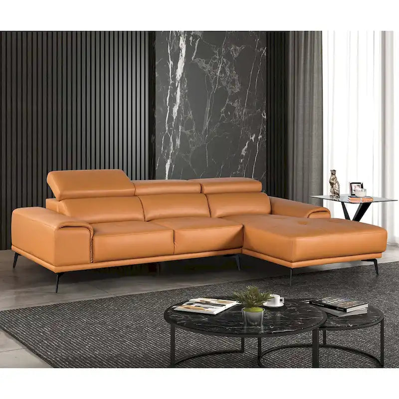 Furniture of America Jacques Modernes, niedriges L-förmiges Ledersofa mit Chaise Longue