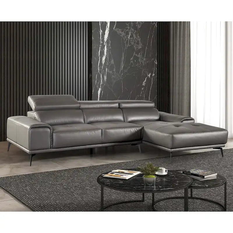 Furniture of America Jacques Modernes, niedriges L-förmiges Ledersofa mit Chaise Longue