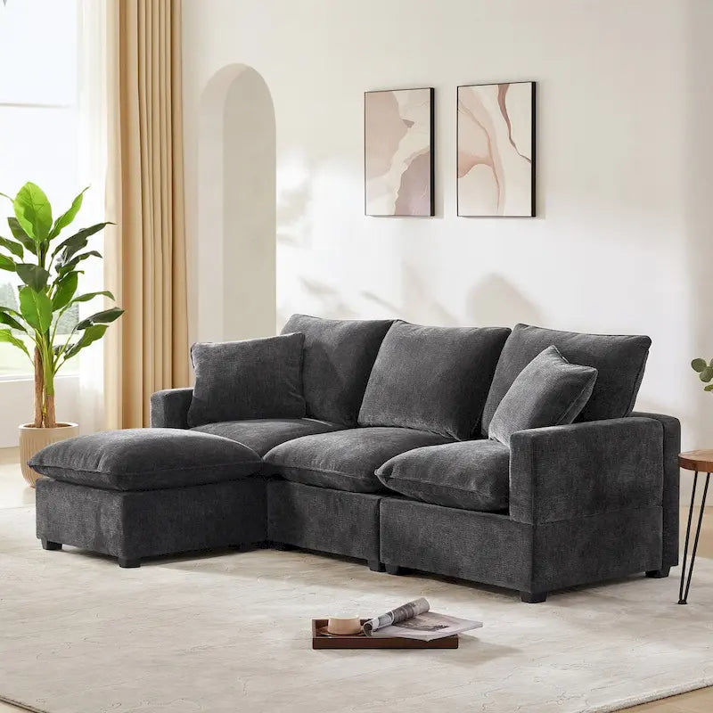 Nestfair Modernes modulares Sofa, 4-Sitzer Chenille-Sofa-Set mit 2 Kissen inklusive