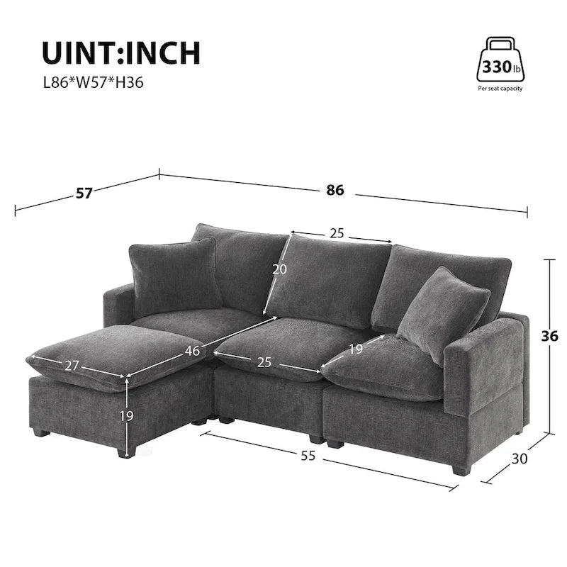 Nestfair Modernes modulares Sofa, 4-Sitzer Chenille-Sofa-Set mit 2 Kissen inklusive