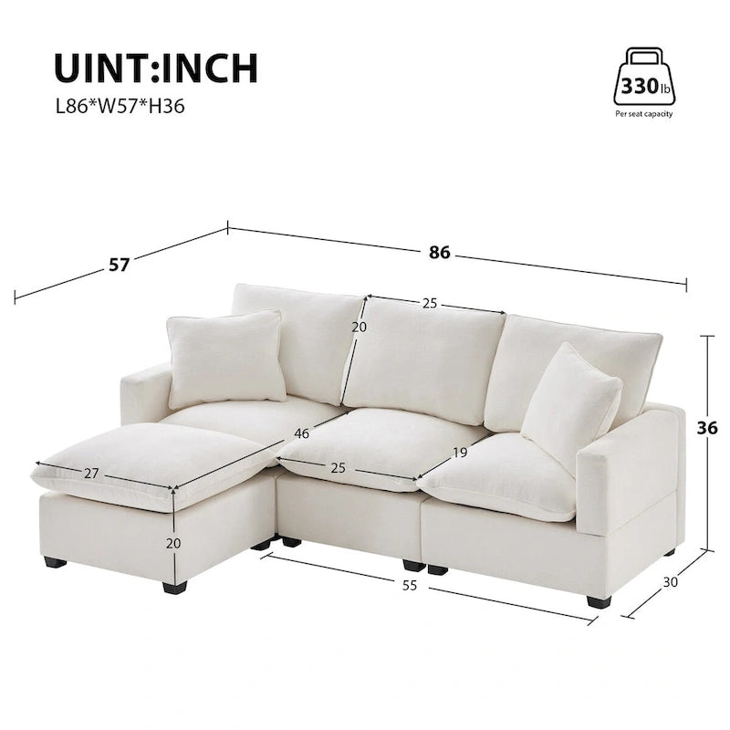 Nestfair Modernes modulares Sofa, 4-Sitzer Chenille-Sofa-Set mit 2 Kissen inklusive