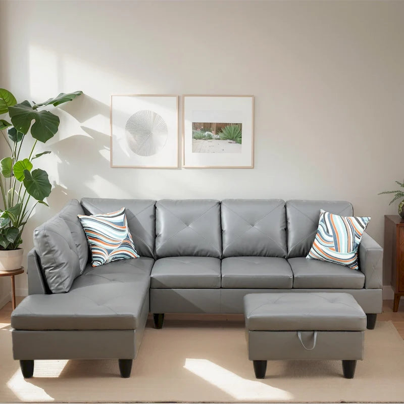 3-teiliges Polster-Ecksofa-Set mit Stauraum-Ottomane