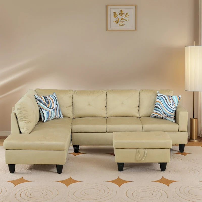 3-teiliges Polster-Ecksofa-Set mit Stauraum-Ottomane
