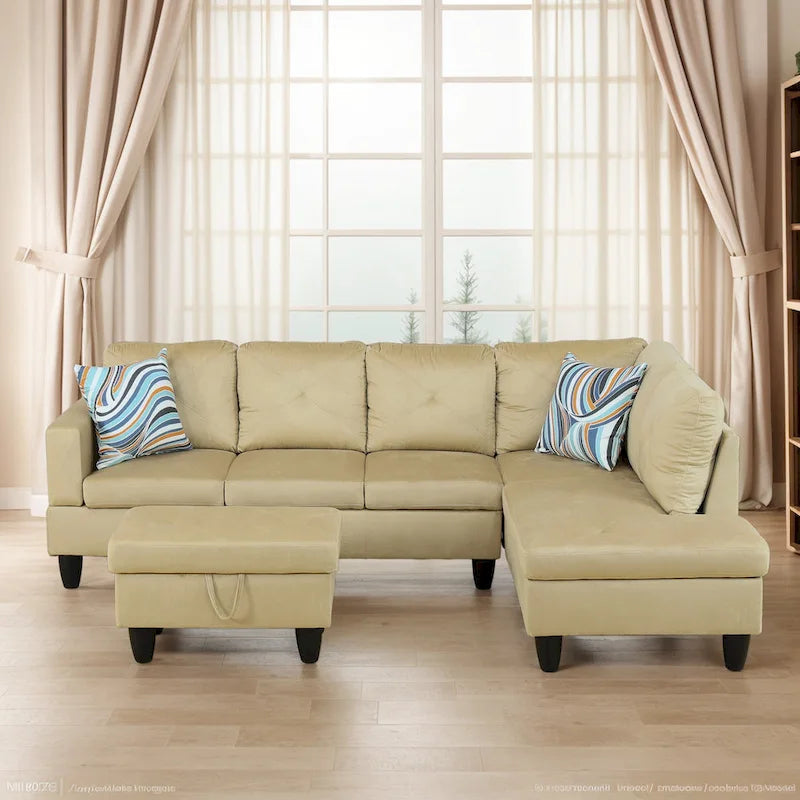 3-teiliges Polster-Ecksofa-Set mit Stauraum-Ottomane