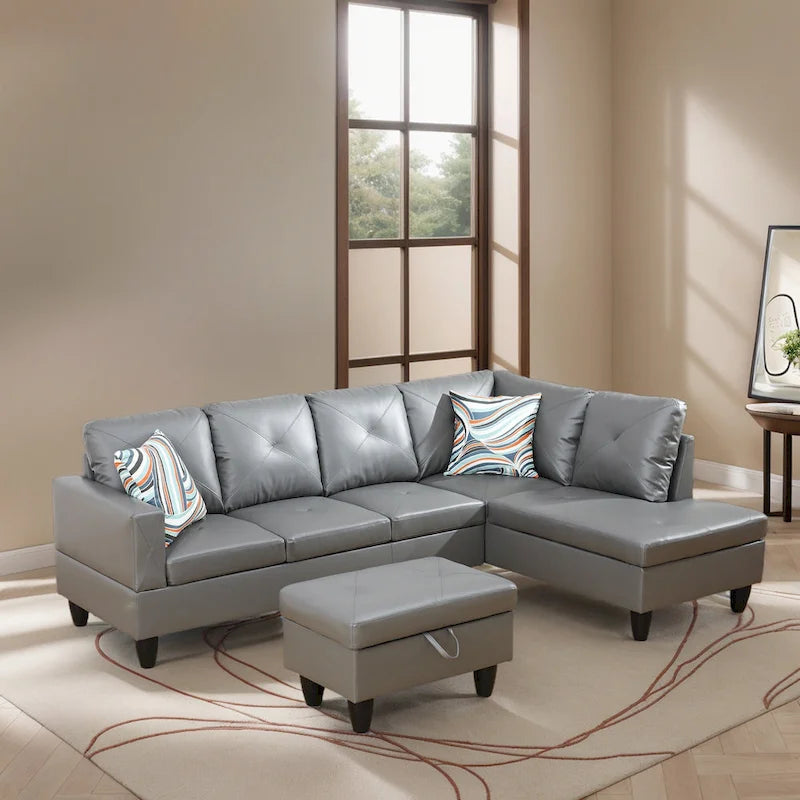 3-teiliges Polster-Ecksofa-Set mit Stauraum-Ottomane