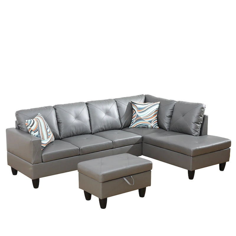 3-teiliges Polster-Ecksofa-Set mit Stauraum-Ottomane