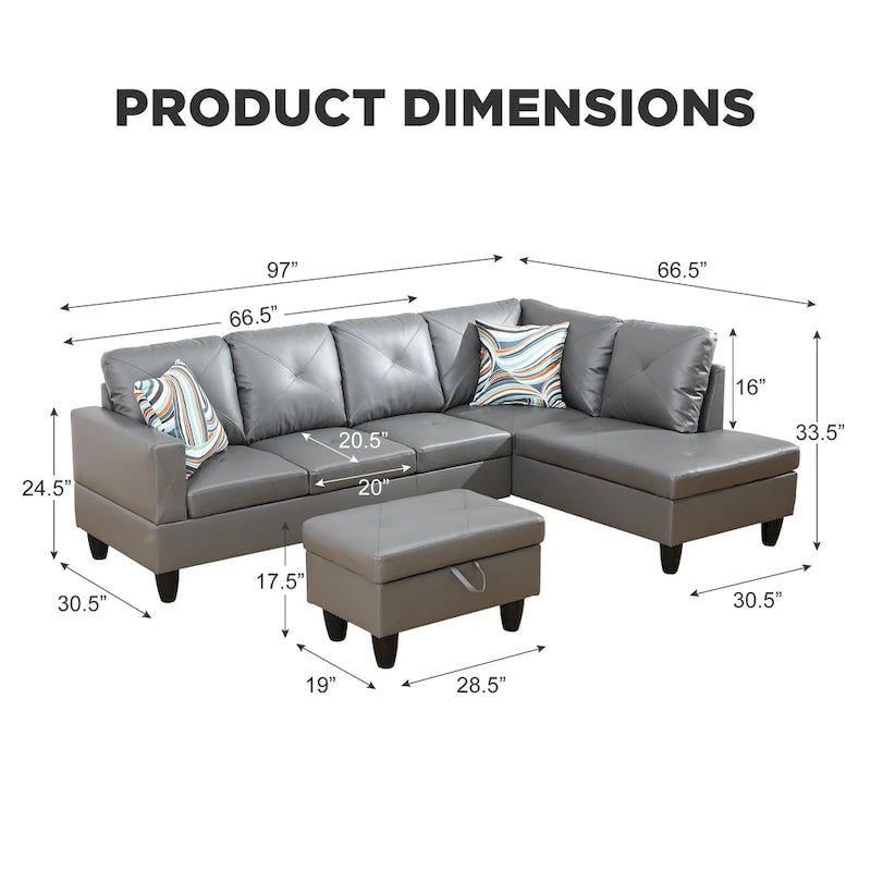 3-teiliges Polster-Ecksofa-Set mit Stauraum-Ottomane