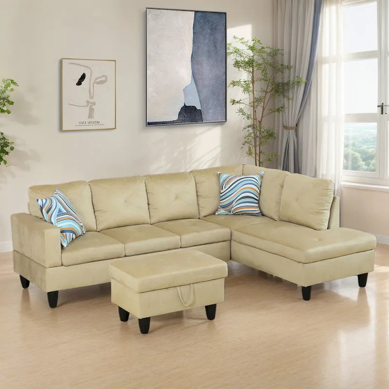 3-teiliges Polster-Ecksofa-Set mit Stauraum-Ottomane