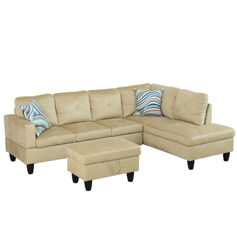 3-teiliges Polster-Ecksofa-Set mit Stauraum-Ottomane