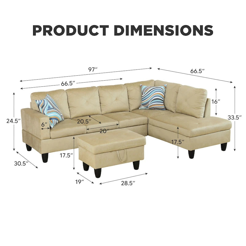 3-teiliges Polster-Ecksofa-Set mit Stauraum-Ottomane