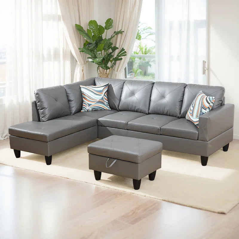 3-teiliges Polster-Ecksofa-Set mit Stauraum-Ottomane