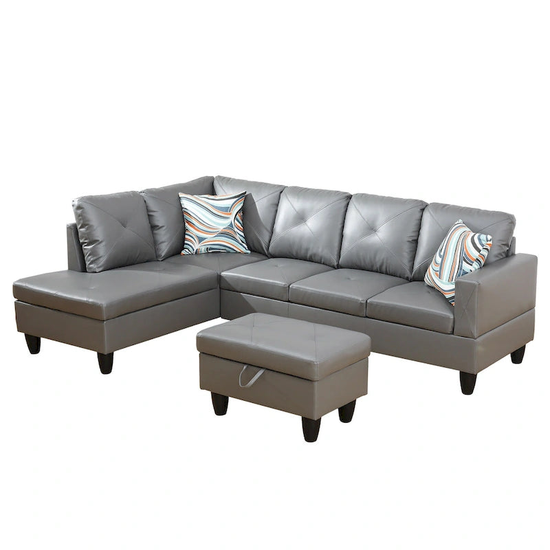 3-teiliges Polster-Ecksofa-Set mit Stauraum-Ottomane