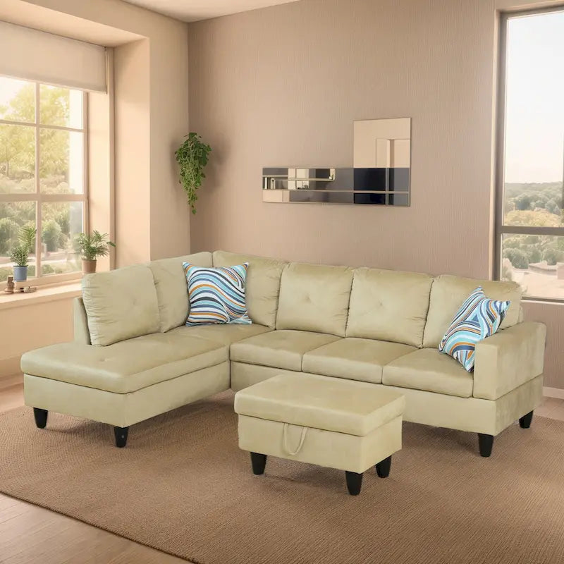 3-teiliges Polster-Ecksofa-Set mit Stauraum-Ottomane