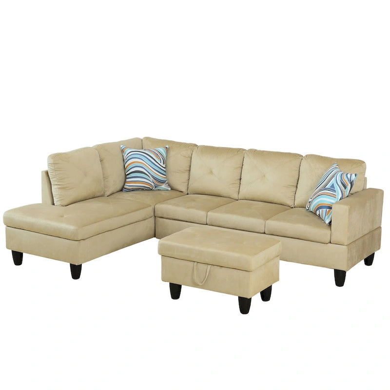 3-teiliges Polster-Ecksofa-Set mit Stauraum-Ottomane