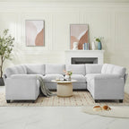 Corduroy Ecksofas mit Chaiselongue, U-förmige symmetrische modulare Couch für 8 Personen