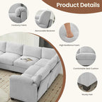 Corduroy Ecksofas mit Chaiselongue, U-förmige symmetrische modulare Couch für 8 Personen