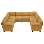 Corduroy Ecksofas mit Chaiselongue, U-förmige symmetrische modulare Couch für 8 Personen