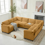 Corduroy Ecksofas mit Chaiselongue, U-förmige symmetrische modulare Couch für 8 Personen
