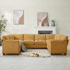 Corduroy Ecksofas mit Chaiselongue, U-förmige symmetrische modulare Couch für 8 Personen