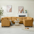 Corduroy Ecksofas mit Chaiselongue, U-förmige symmetrische modulare Couch für 8 Personen