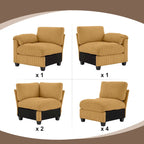 Corduroy Ecksofas mit Chaiselongue, U-förmige symmetrische modulare Couch für 8 Personen