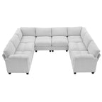 Corduroy Ecksofas mit Chaiselongue, U-förmige symmetrische modulare Couch für 8 Personen