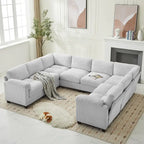 Corduroy Ecksofas mit Chaiselongue, U-förmige symmetrische modulare Couch für 8 Personen