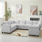 Corduroy Ecksofas mit Chaiselongue, U-förmige symmetrische modulare Couch für 8 Personen