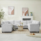Corduroy Ecksofas mit Chaiselongue, U-förmige symmetrische modulare Couch für 8 Personen