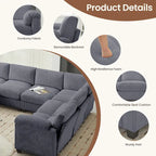Corduroy Ecksofas mit Chaiselongue, U-förmige symmetrische modulare Couch für 8 Personen