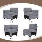 Corduroy Ecksofas mit Chaiselongue, U-förmige symmetrische modulare Couch für 8 Personen