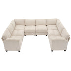 Corduroy Ecksofas mit Chaiselongue, U-förmige symmetrische modulare Couch für 8 Personen