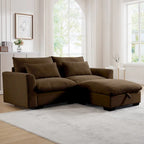 Sofa mit Ottomane, bequeme Cord-Couch mit Kissen und runden Armlehnen, Cord-Schlafsofa mit tiefer Sitzfläche und Stauraum-Ottomane