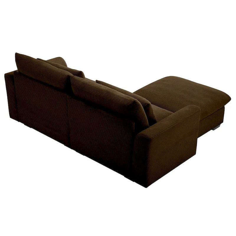 Sofa mit Ottomane, bequeme Cord-Couch mit Kissen und runden Armlehnen, Cord-Schlafsofa mit tiefer Sitzfläche und Stauraum-Ottomane