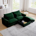 Sofa mit Ottomane, bequeme Cord-Couch mit Kissen und runden Armlehnen, Cord-Schlafsofa mit tiefer Sitzfläche und Stauraum-Ottomane