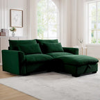 Sofa mit Ottomane, bequeme Cord-Couch mit Kissen und runden Armlehnen, Cord-Schlafsofa mit tiefer Sitzfläche und Stauraum-Ottomane