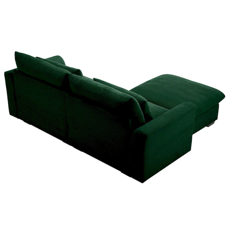 Sofa mit Ottomane, bequeme Cord-Couch mit Kissen und runden Armlehnen, Cord-Schlafsofa mit tiefer Sitzfläche und Stauraum-Ottomane