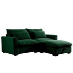 Sofa mit Ottomane, bequeme Cord-Couch mit Kissen und runden Armlehnen, Cord-Schlafsofa mit tiefer Sitzfläche und Stauraum-Ottomane