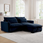 Sofa mit Ottomane, bequeme Cord-Couch mit Kissen und runden Armlehnen, Cord-Schlafsofa mit tiefer Sitzfläche und Stauraum-Ottomane