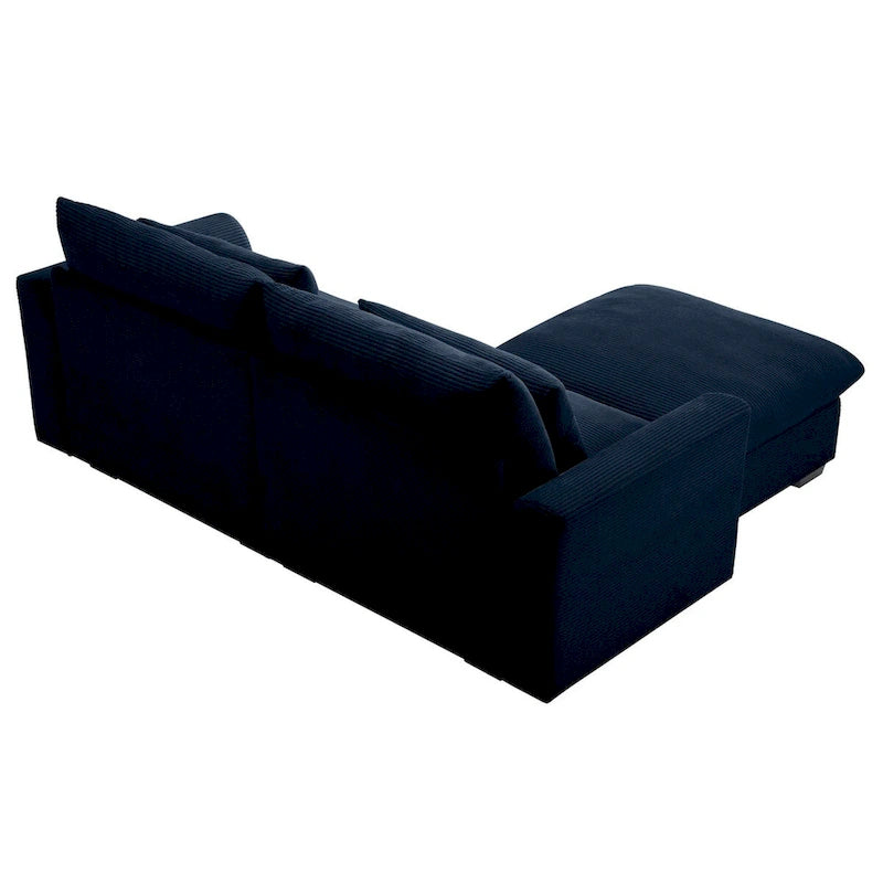 Sofa mit Ottomane, bequeme Cord-Couch mit Kissen und runden Armlehnen, Cord-Schlafsofa mit tiefer Sitzfläche und Stauraum-Ottomane