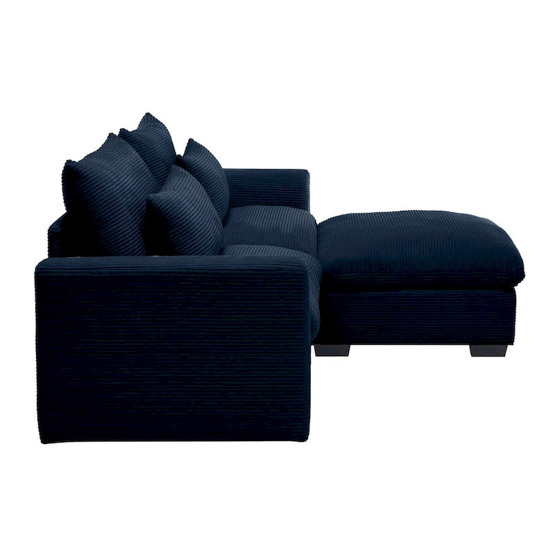 Sofa mit Ottomane, bequeme Cord-Couch mit Kissen und runden Armlehnen, Cord-Schlafsofa mit tiefer Sitzfläche und Stauraum-Ottomane